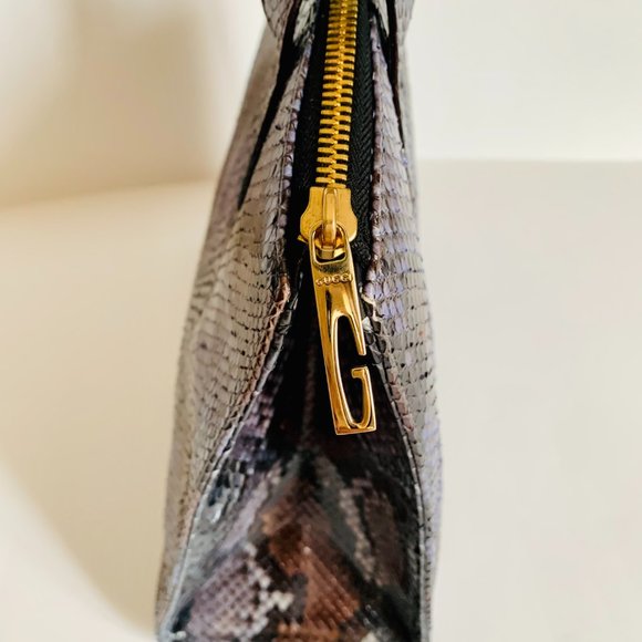 GUCCI VINTAGE EXOTIC PYTHON HANDLE BAG WITH DUST BAG MADE IN ITALY - Picture 4 of 16